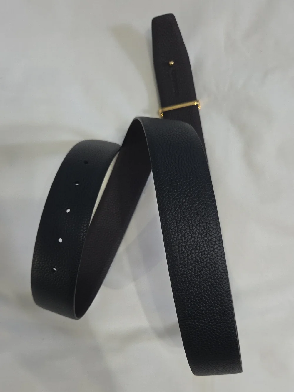 Tom Ford Reversible Brown Black Leather Belt Gold Buckle